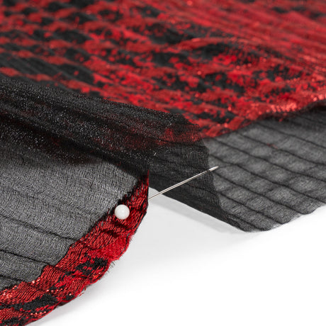 Metallic Red and Black Abstract Formations Ribbed Burnout Luxury Brocade