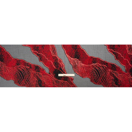 Metallic Red and Black Abstract Formations Ribbed Burnout Luxury Brocade