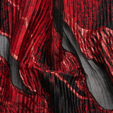 Metallic Red and Black Abstract Formations Ribbed Burnout Luxury Brocade