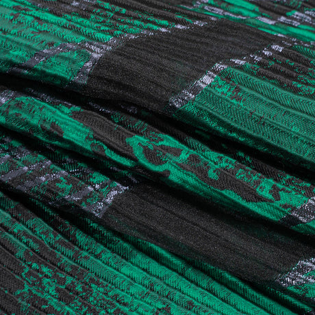 Metallic Black and Green Abstract Formations Ribbed Burnout Luxury Brocade