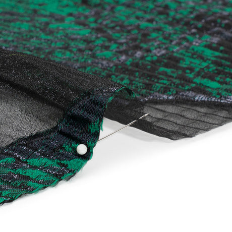 Metallic Black and Green Abstract Formations Ribbed Burnout Luxury Brocade