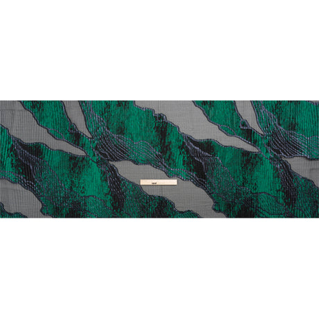 Metallic Black and Green Abstract Formations Ribbed Burnout Luxury Brocade