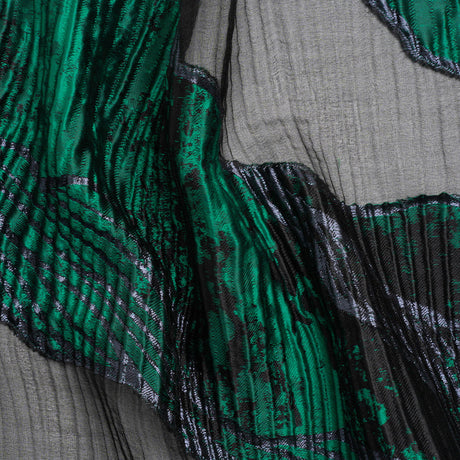 Metallic Black and Green Abstract Formations Ribbed Burnout Luxury Brocade