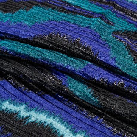 Metallic Black, Royal and Teal Abstract Islands Ribbed Burnout Luxury Brocade