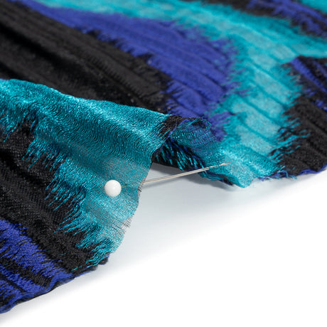 Metallic Black, Royal and Teal Abstract Islands Ribbed Burnout Luxury Brocade