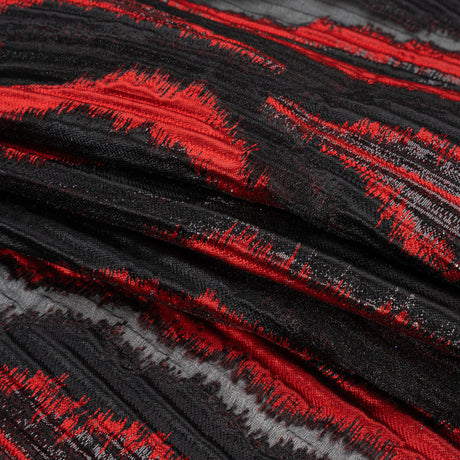 Metallic Black and Red Abstract Islands Ribbed Burnout Luxury Brocade