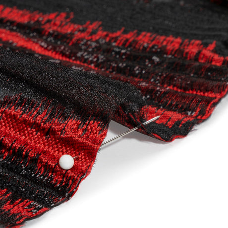 Metallic Black and Red Abstract Islands Ribbed Burnout Luxury Brocade