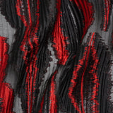 Metallic Black and Red Abstract Islands Ribbed Burnout Luxury Brocade