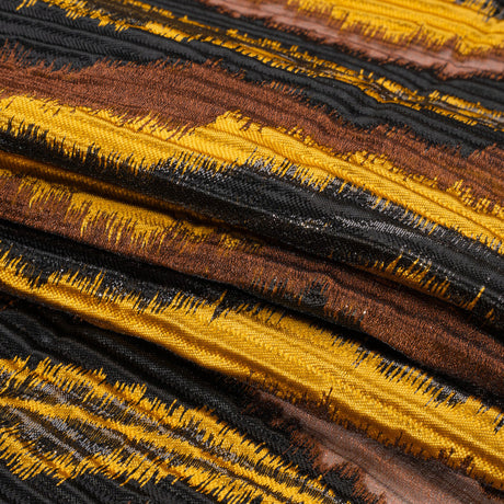 Metallic Brown, Mustard and Black Abstract Islands Ribbed Burnout Luxury Brocade