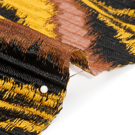 Metallic Brown, Mustard and Black Abstract Islands Ribbed Burnout Luxury Brocade