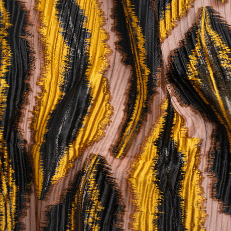 Metallic Brown, Mustard and Black Abstract Islands Ribbed Burnout Luxury Brocade