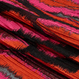 Metallic Red, Pink and Black Abstract Islands Ribbed Burnout Luxury Brocade