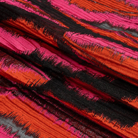 Metallic Red, Pink and Black Abstract Islands Ribbed Burnout Luxury Brocade