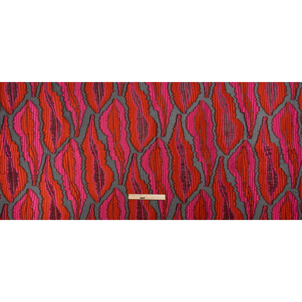 Metallic Red, Pink and Black Abstract Islands Ribbed Burnout Luxury Brocade
