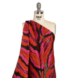 Metallic Red, Pink and Black Abstract Islands Ribbed Burnout Luxury Brocade