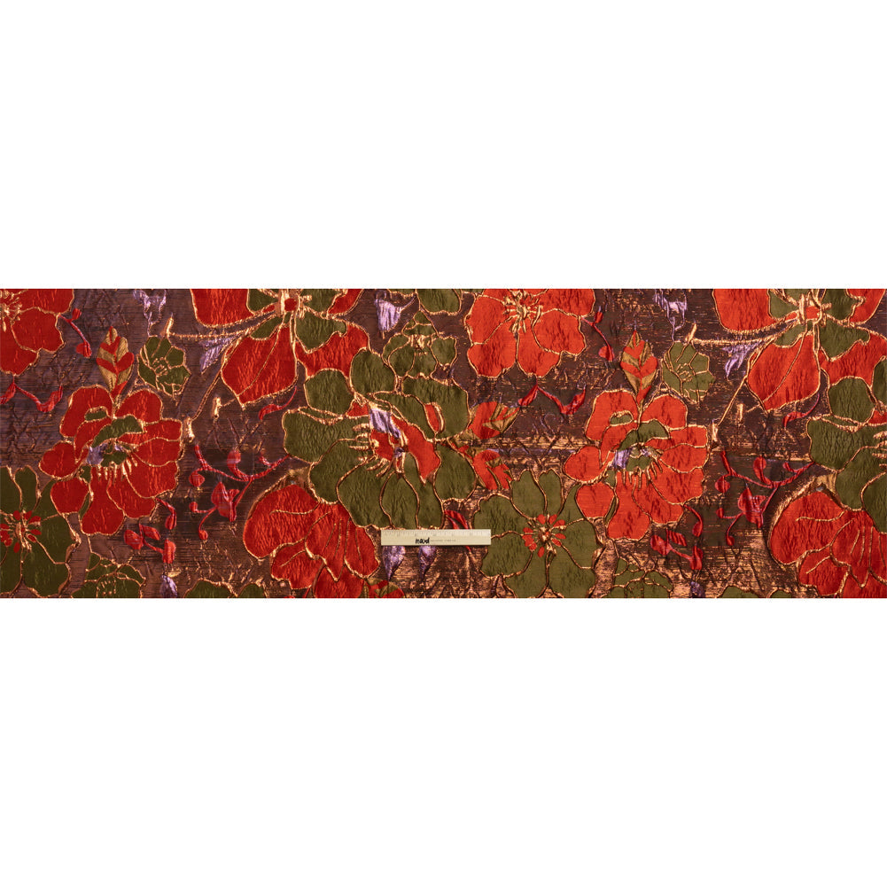 Metallic Burnt Orange, Lilac and Olive Floral Luxury Brocade