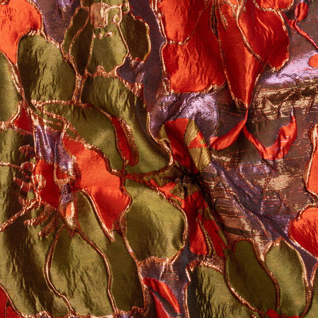 Metallic Burnt Orange, Lilac and Olive Floral Luxury Brocade