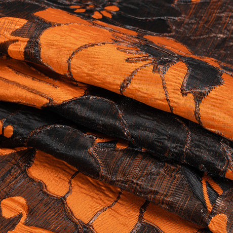 Metallic Black and Orange Floral Luxury Brocade