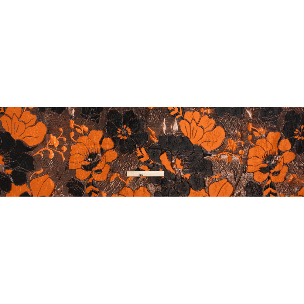 Metallic Black and Orange Floral Luxury Brocade