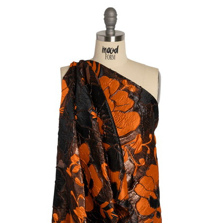Metallic Black and Orange Floral Luxury Brocade
