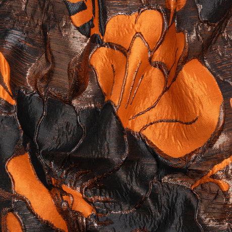 Metallic Black and Orange Floral Luxury Brocade