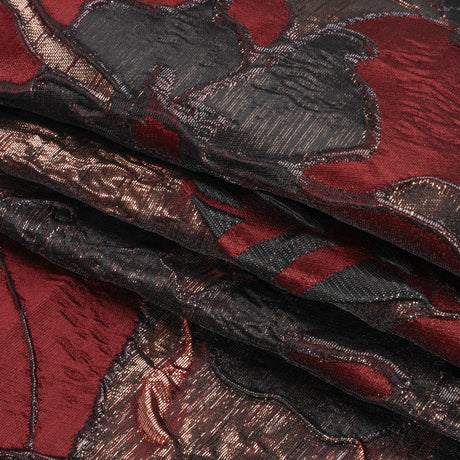 Metallic Copper, Burgundy and Black Floral Luxury Brocade