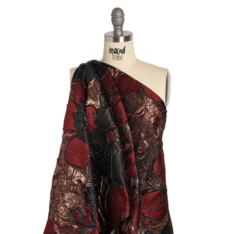 Metallic Copper, Burgundy and Black Floral Luxury Brocade