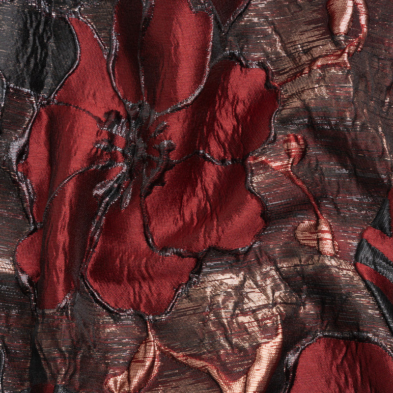 Metallic Copper, Burgundy and Black Floral Luxury Brocade