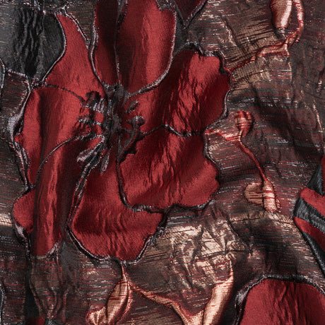 Metallic Copper, Burgundy and Black Floral Luxury Brocade