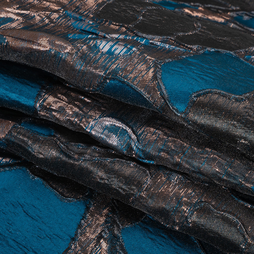 Metallic Copper, Black and Teal Floral Luxury Brocade
