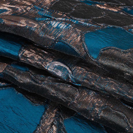 Metallic Copper, Black and Teal Floral Luxury Brocade