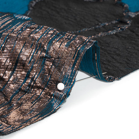 Metallic Copper, Black and Teal Floral Luxury Brocade