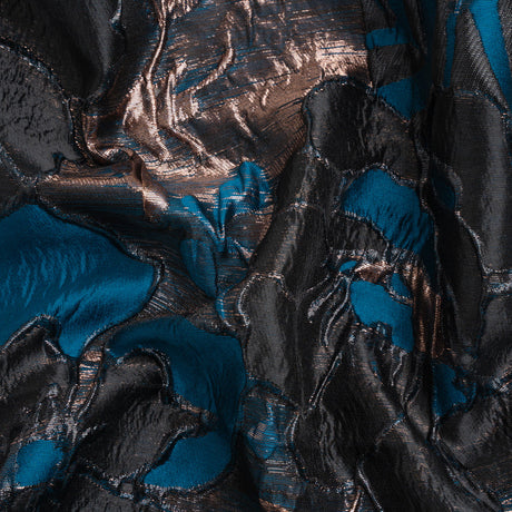 Metallic Copper, Black and Teal Floral Luxury Brocade