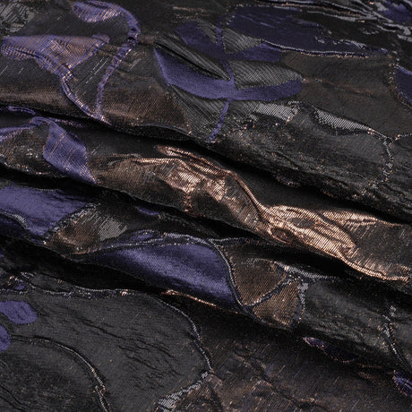 Metallic Rose Gold, Black and Navy Floral Luxury Brocade