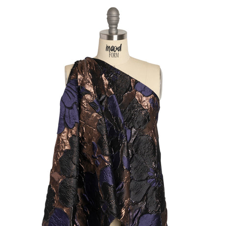 Metallic Rose Gold, Black and Navy Floral Luxury Brocade