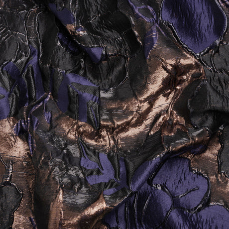 Metallic Rose Gold, Black and Navy Floral Luxury Brocade
