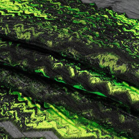Metallic Black and Lime Green Drifting Rifts Crinkled Luxury Burnout Brocade