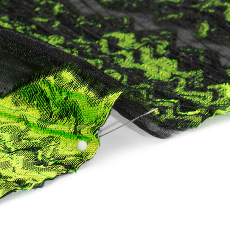 Metallic Black and Lime Green Drifting Rifts Crinkled Luxury Burnout Brocade