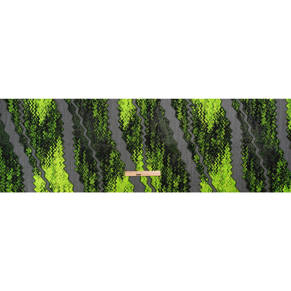 Metallic Black and Lime Green Drifting Rifts Crinkled Luxury Burnout Brocade
