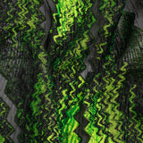 Metallic Black and Lime Green Drifting Rifts Crinkled Luxury Burnout Brocade