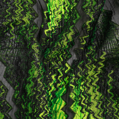 Metallic Black and Lime Green Drifting Rifts Crinkled Luxury Burnout Brocade