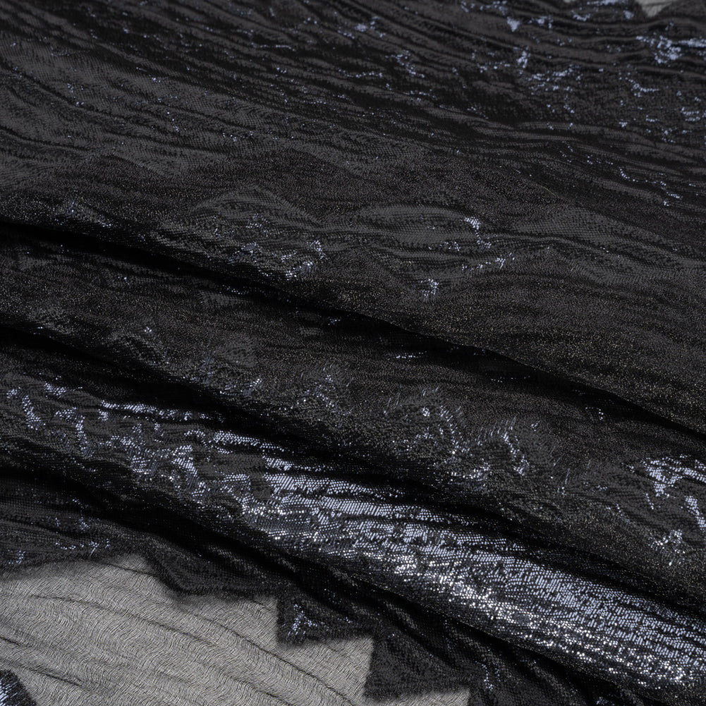 Metallic Midnight and Black Drifting Rifts Crinkled Luxury Burnout Brocade