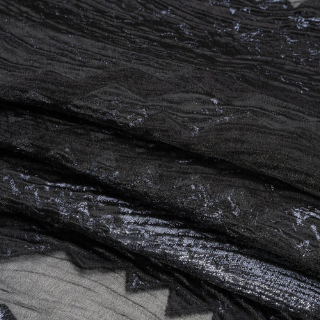 Metallic Midnight and Black Drifting Rifts Crinkled Luxury Burnout Brocade