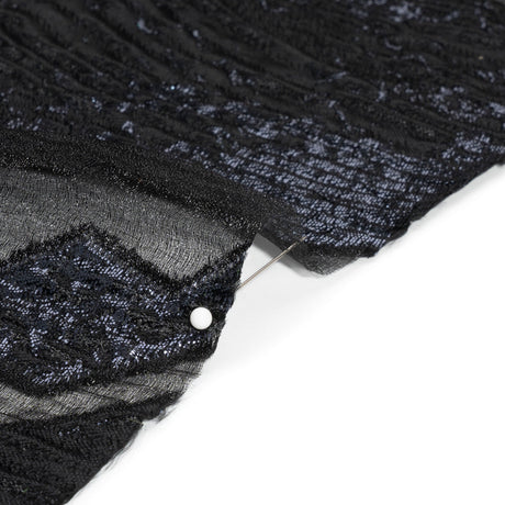 Metallic Midnight and Black Drifting Rifts Crinkled Luxury Burnout Brocade
