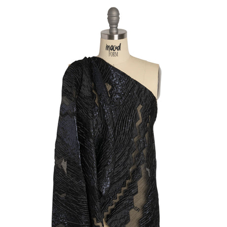 Metallic Midnight and Black Drifting Rifts Crinkled Luxury Burnout Brocade