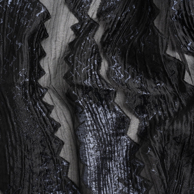 Metallic Midnight and Black Drifting Rifts Crinkled Luxury Burnout Brocade