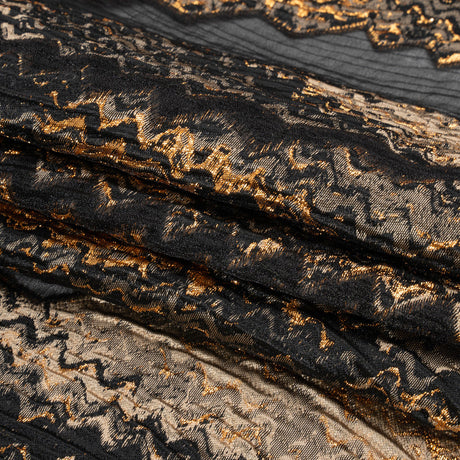 Metallic Gold, Taupe and Black Drifting Rifts Crinkled Luxury Burnout Brocade