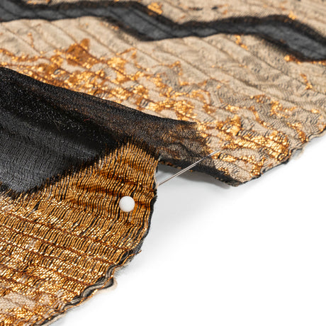 Metallic Gold, Taupe and Black Drifting Rifts Crinkled Luxury Burnout Brocade