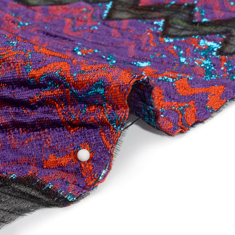 Metallic Turquoise, Brick and Purple Drifting Rifts Crinkled Luxury Burnout Brocade