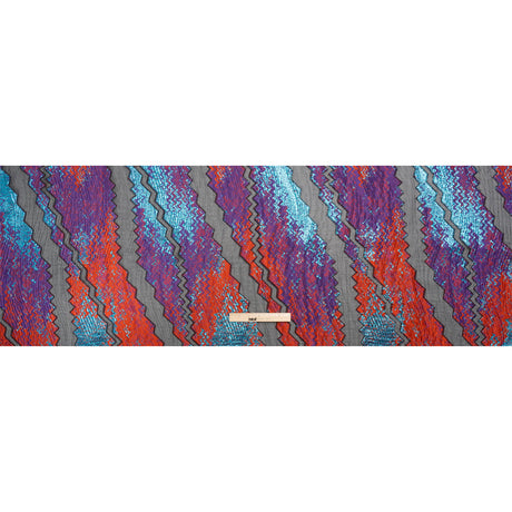 Metallic Turquoise, Brick and Purple Drifting Rifts Crinkled Luxury Burnout Brocade